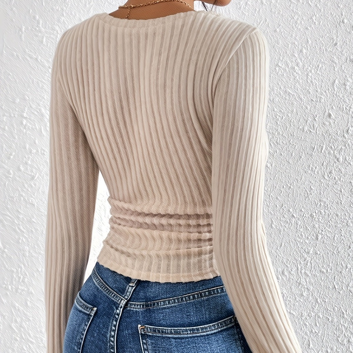 Brushed Sunken Stripe Knitted Sweater Top