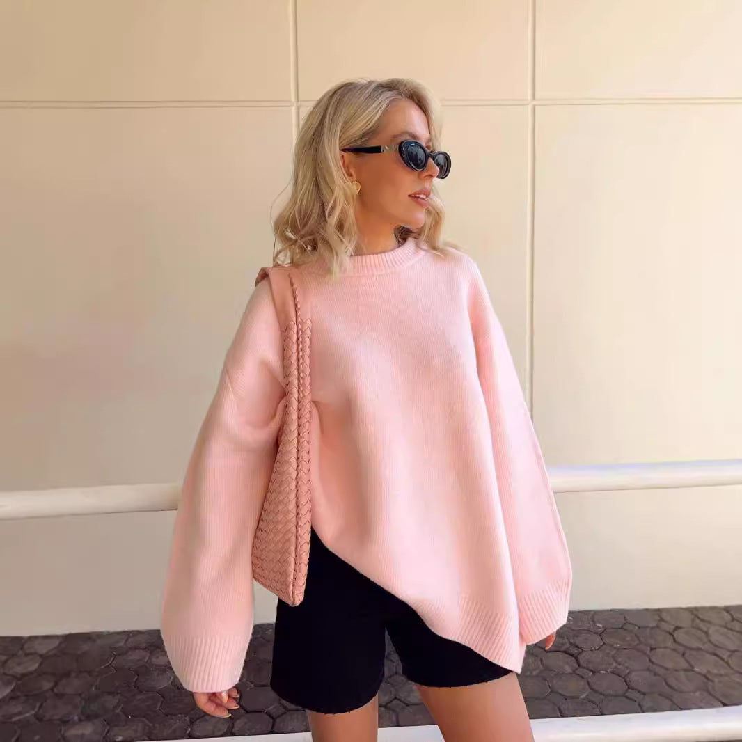 Pink Cotton Candy Crew Neck Pullover Sweater