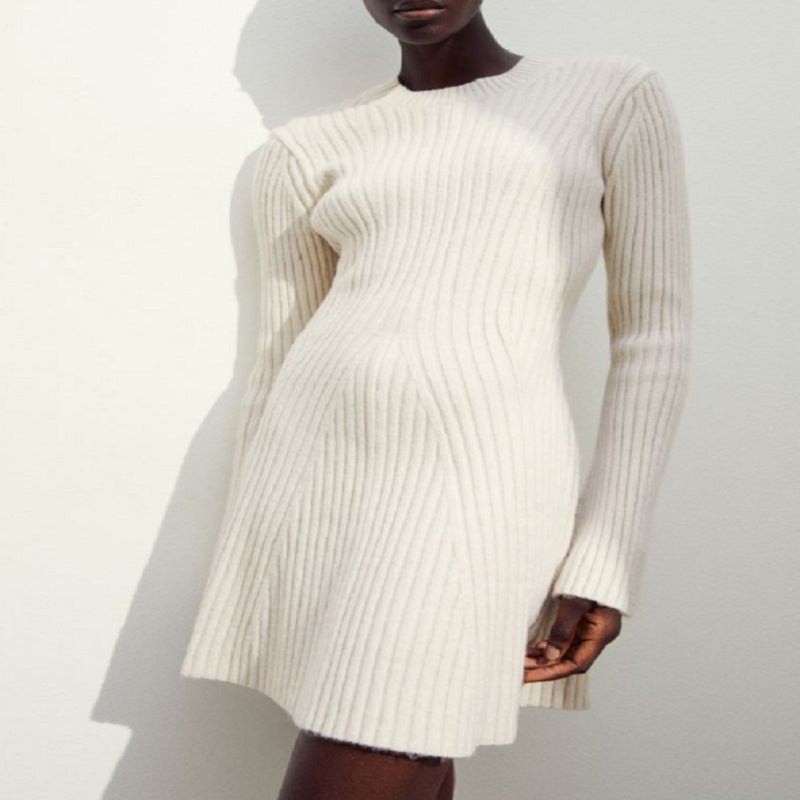 Long-sleeved Knitted Wool Mini Dress