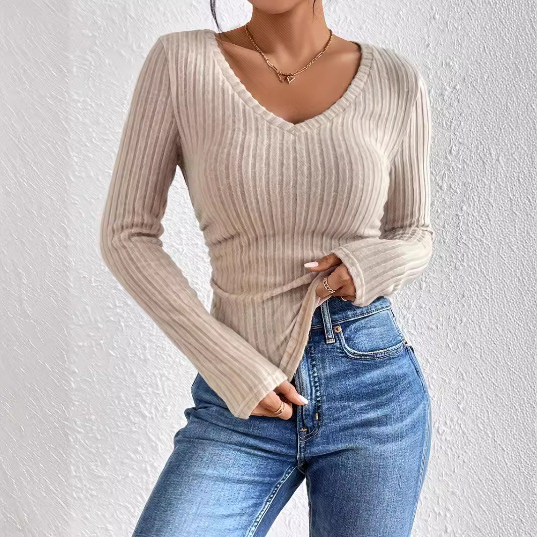 Brushed Sunken Stripe Knitted Sweater Top