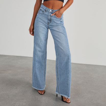 Washed Up High Waist Straight Wide-leg Pants