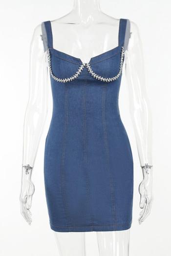 Alyssa denim rhinestone mini dress