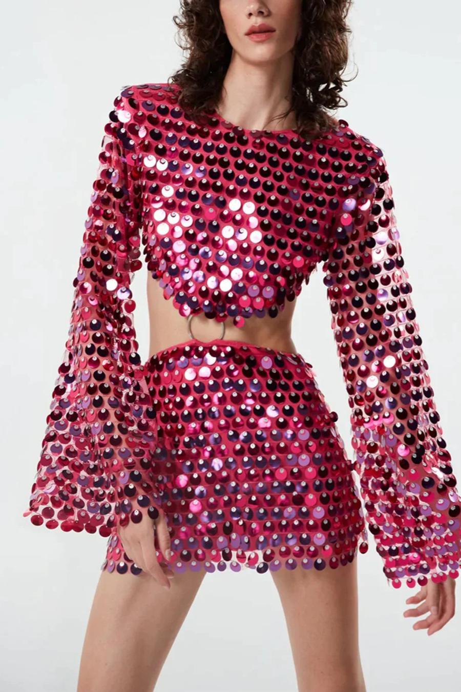 Deena Mesh Sequin Cut-out Mini Dress