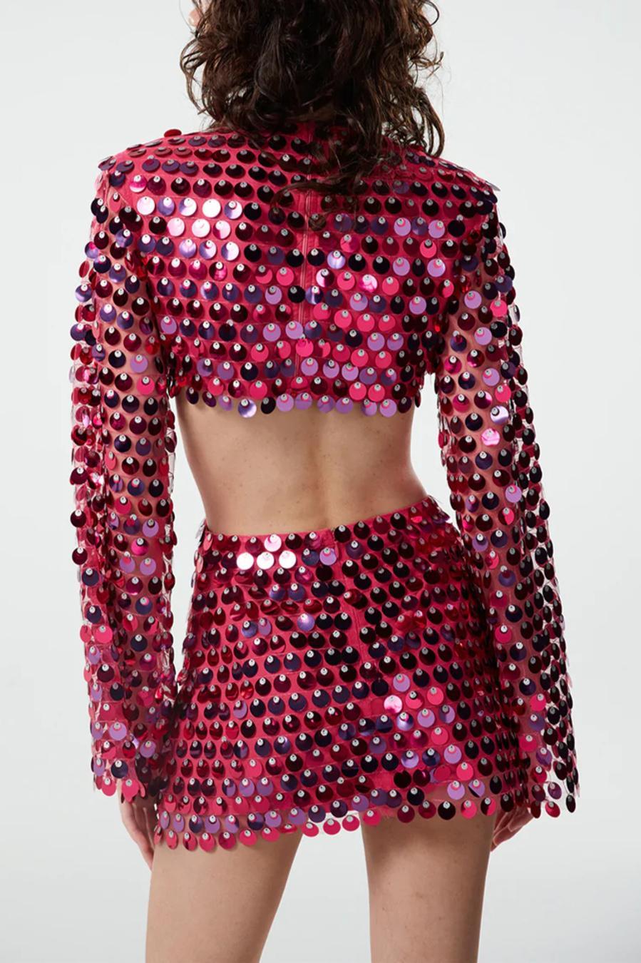 Deena Mesh Sequin Cut-out Mini Dress