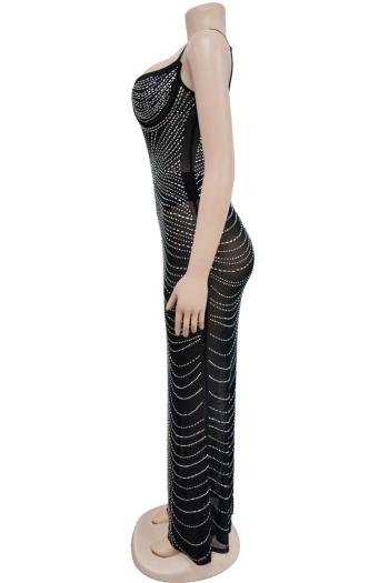 Let's Mingle rhinestone mesh slit maxi dress