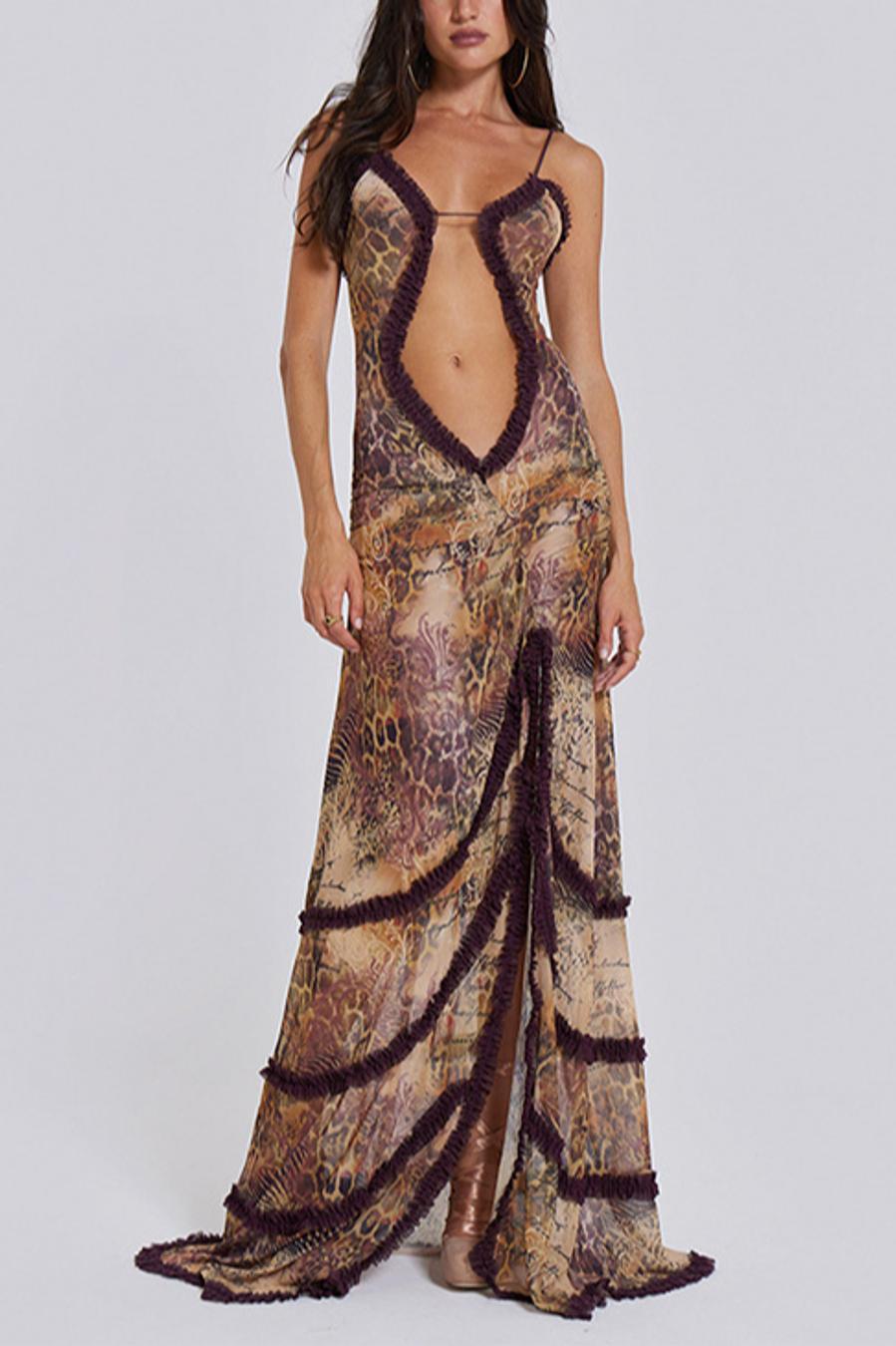 Carmilla see-through mesh sling slit maxi dress