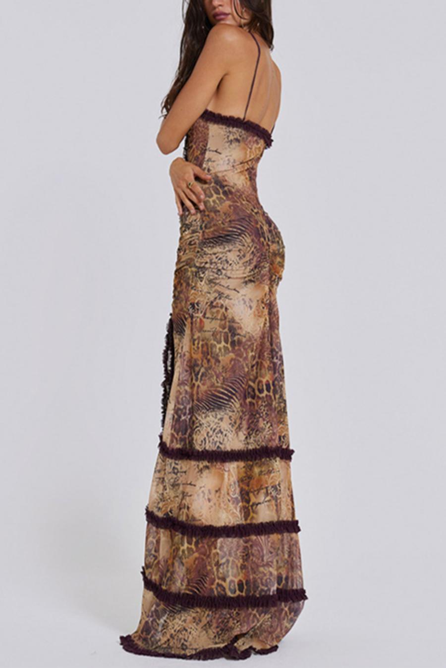 Carmilla see-through mesh sling slit maxi dress