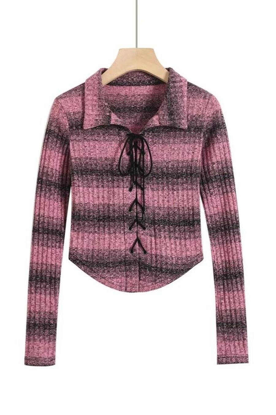 Leanna Stripe Print Lace-up Shirt