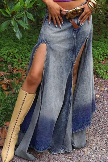 Don't Call denim high double slit maxi skirt