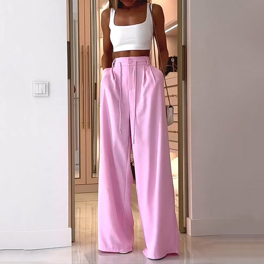 Summer Suit Fashion Casual Solid Color Loose Trousers Two-piece Set