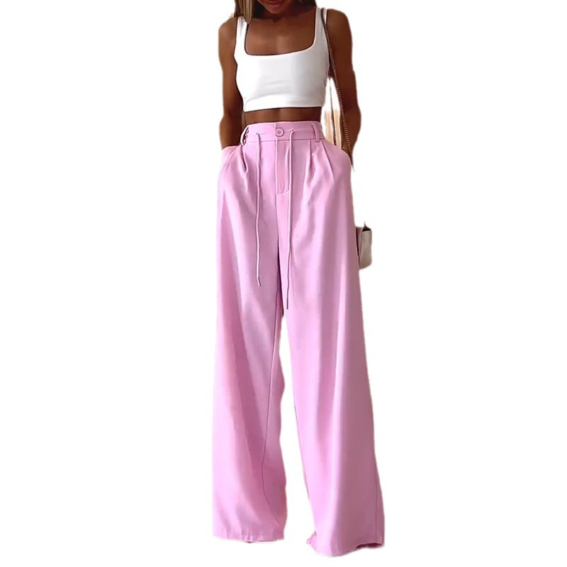 Summer Suit Fashion Casual Solid Color Loose Trousers Two-piece Set