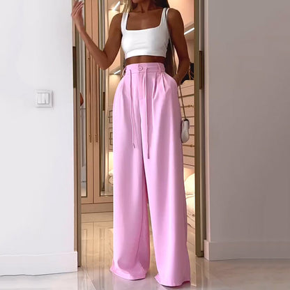 Summer Suit Fashion Casual Solid Color Loose Trousers Two-piece Set