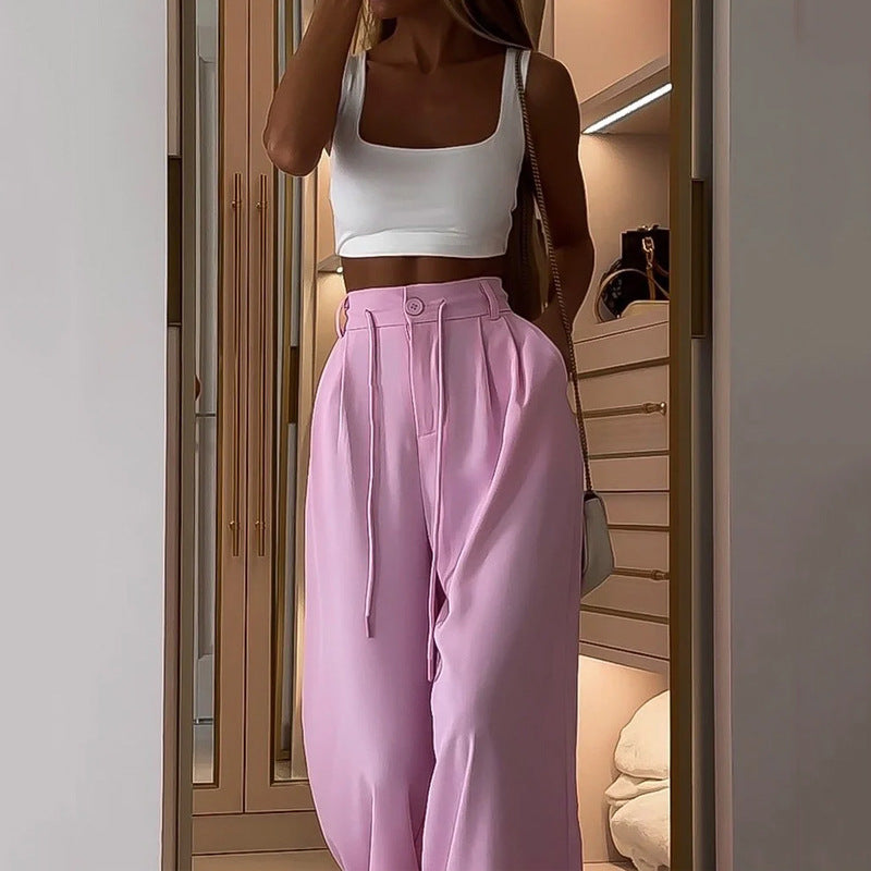 Summer Suit Fashion Casual Solid Color Loose Trousers Two-piece Set