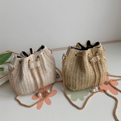 Straw Drawstring Bucket Fashion Girl Bag