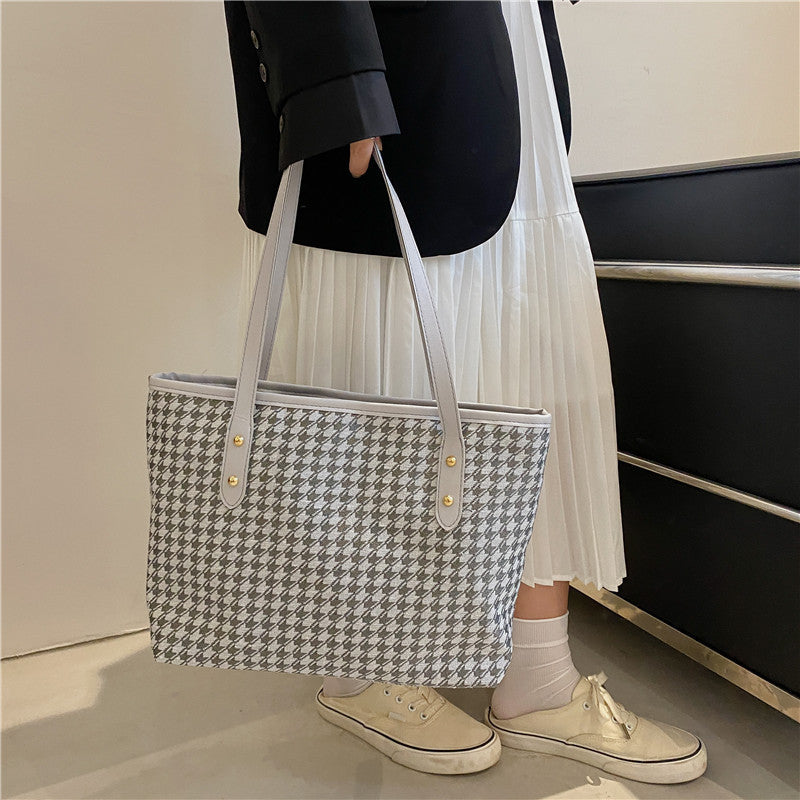 Large Capacity Checkered Canvas Tote Bag