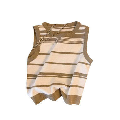 French Sweet Hot Girl Striped Sleeveless Knitwear