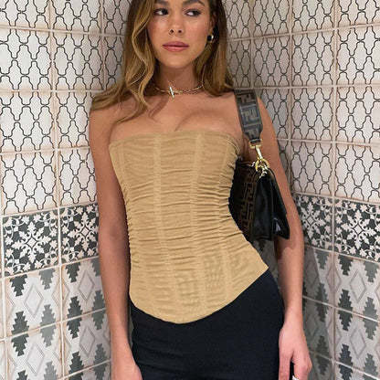 Sleeveless Mesh Crop Corset Top