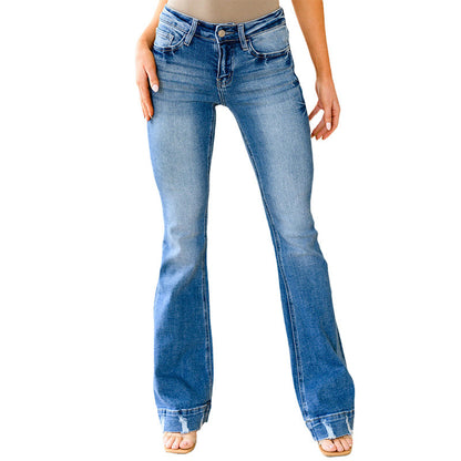 High Waist Light Color Jeans Women's Casual Simple Bell-bottom Pants