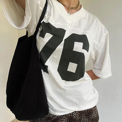 Printed Loose V-neck Short-sleeved T-shirt Casual Top