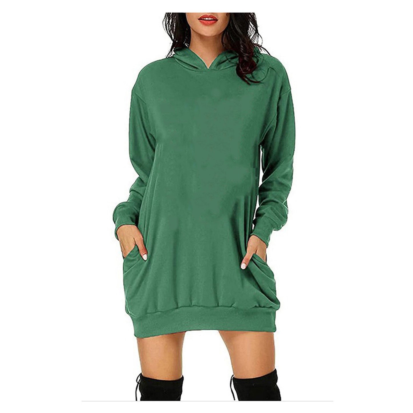 Solid Color Hat Dress Sweater Loose Feature Long Sleeves