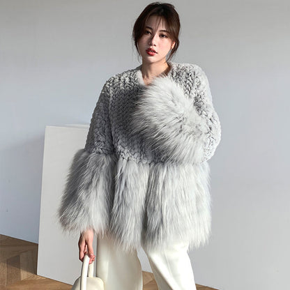 Woven Stitching Faux Fur Coat