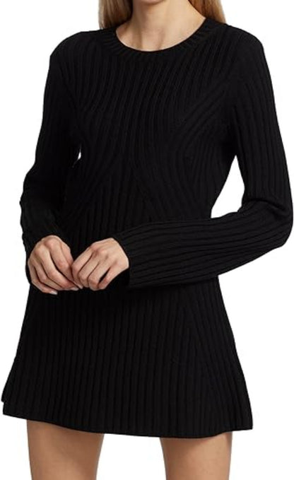 Long-sleeved Knitted Wool Mini Dress