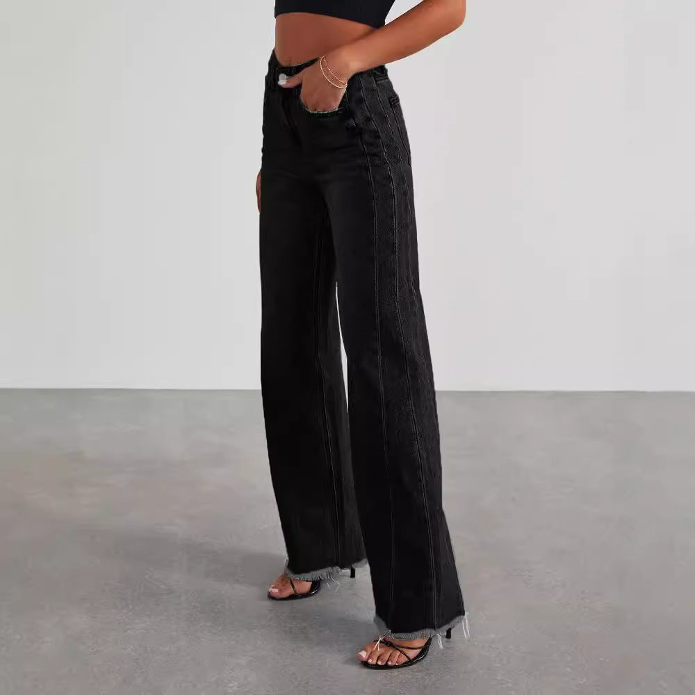 Washed Up High Waist Straight Wide-leg Pants