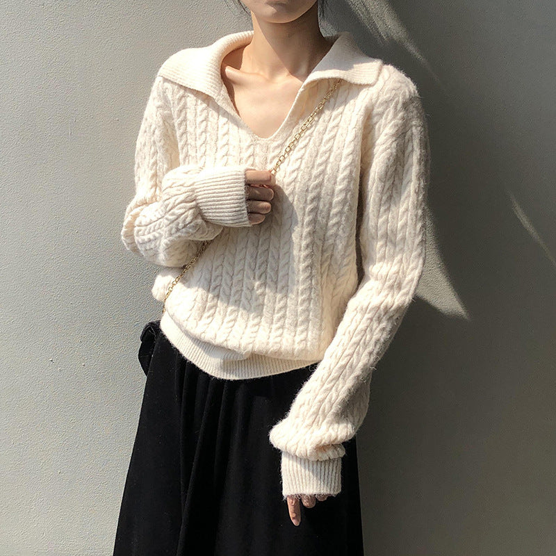 Minimalist Style V Neck Loose Fitting Lazy Knit Top