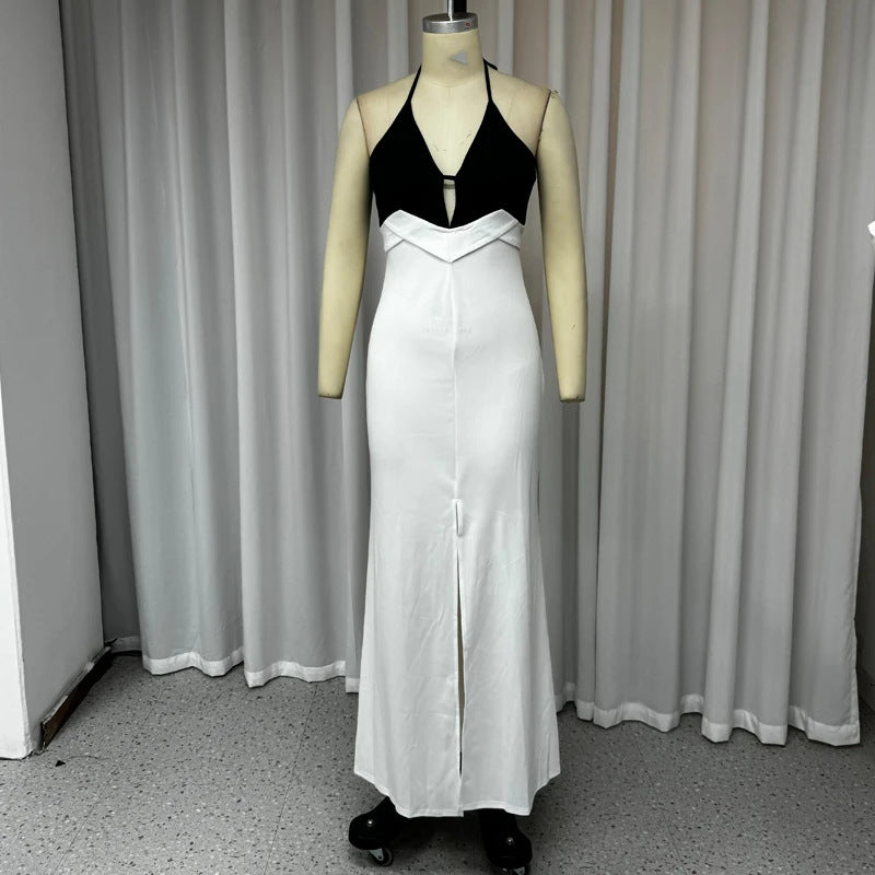 Elegant Splicing Black And White Maxi Dress