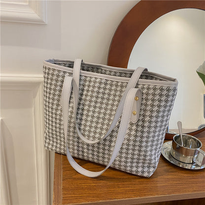 Large Capacity Checkered Canvas Tote Bag