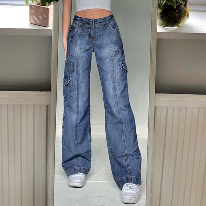 Women's Multi Pocket Loose High Waisted Jeans