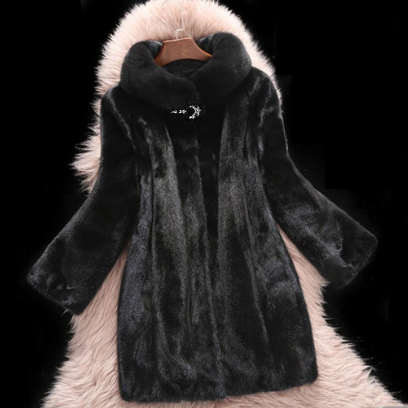 Stand-up Collar Fur Mid-length Coat