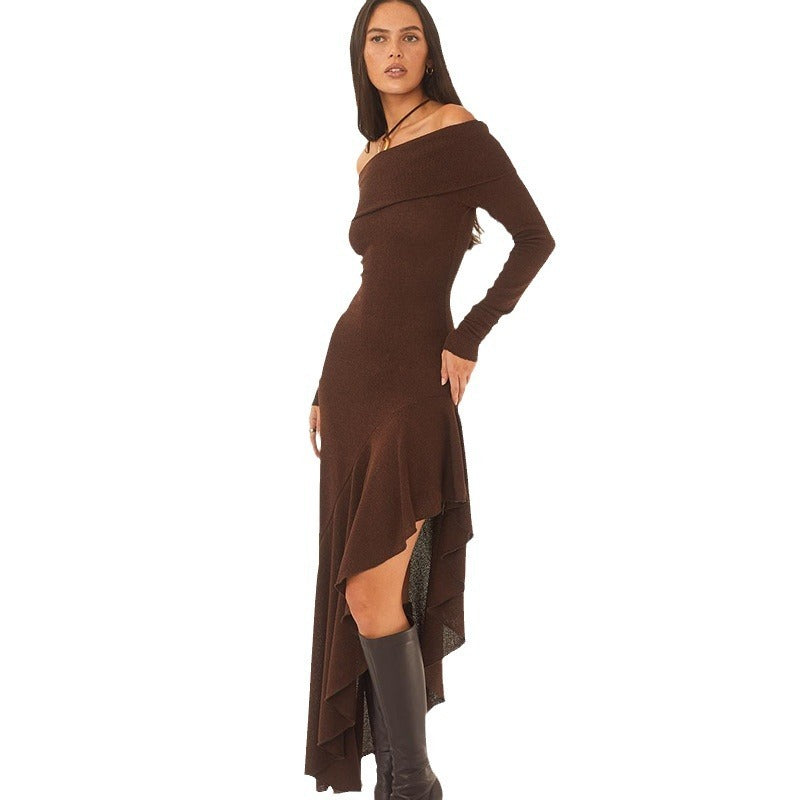 Hot Chocolate Long Sleeve Ruffled Long Split Dress