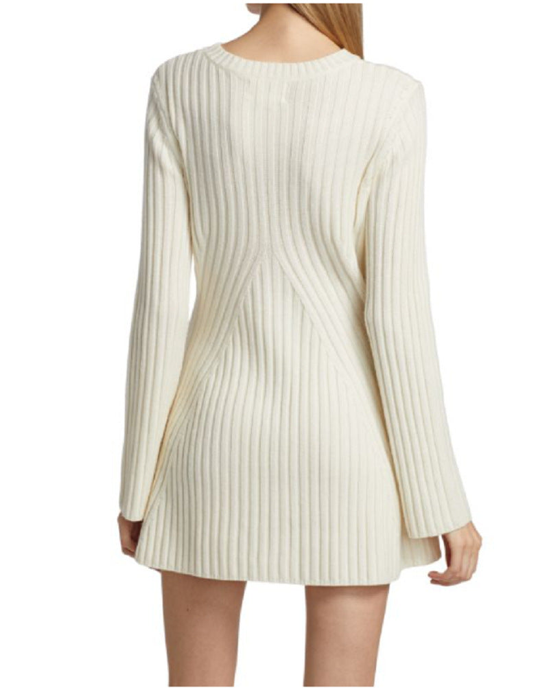 Long-sleeved Knitted Wool Mini Dress