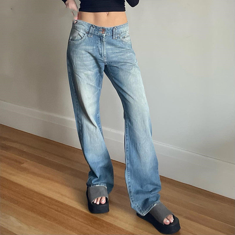 Light Blue Fashionable Straight Jeans