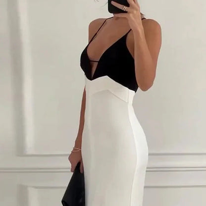 Elegant Splicing Black And White Maxi Dress