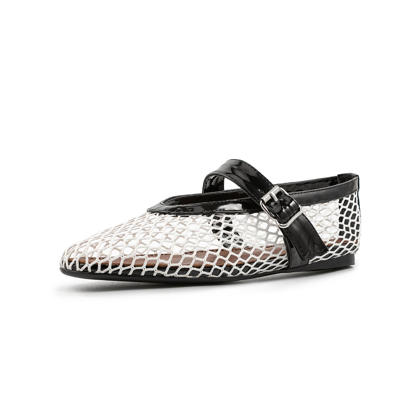 Mary Jane Mesh Ankle Buckle Ballet Flat Sandals