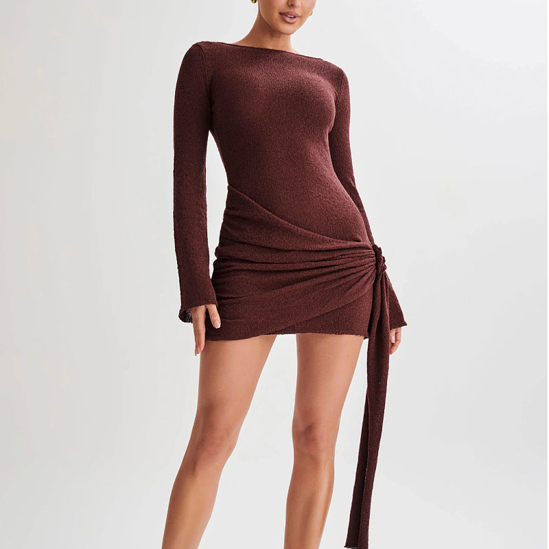 Autumn Peace Slim Long-sleeved Backless Short Dress