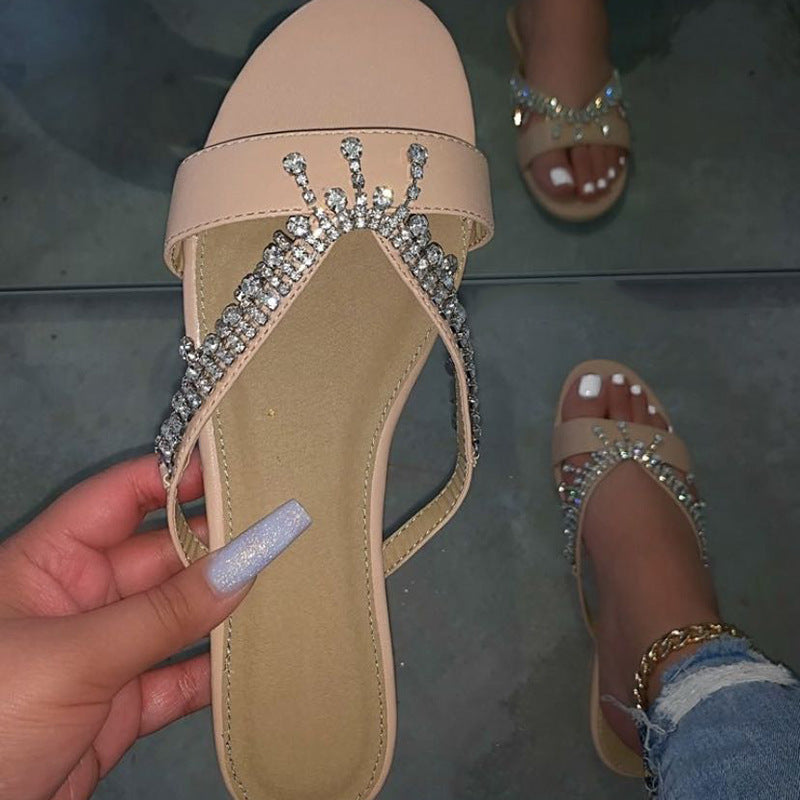 Hand-Beaded Flat Sandals With Diamonds