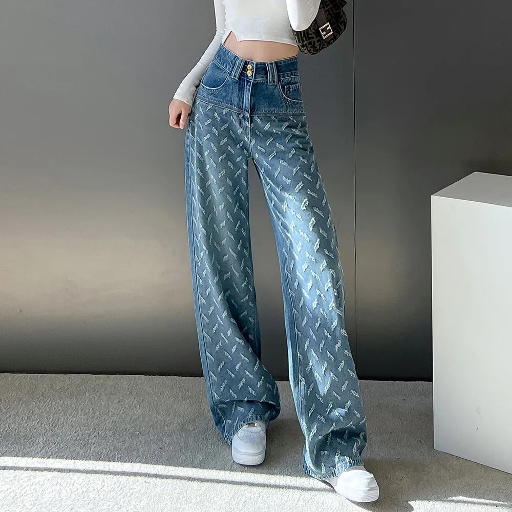 Women's Wide-leg Trousers High Waist Gradient Color Jeans