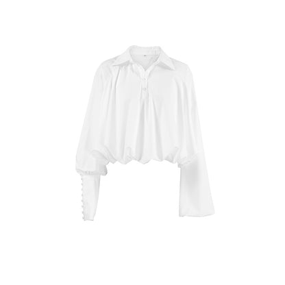 Lapel Sexy Navel Asymmetric Sleeves Shirt