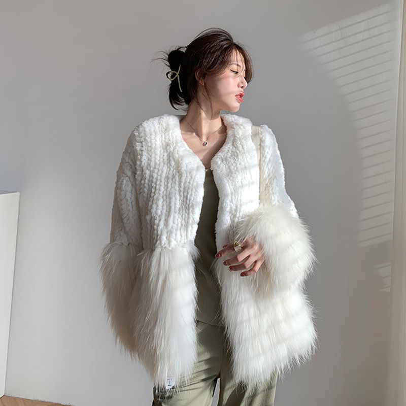 Woven Stitching Faux Fur Coat