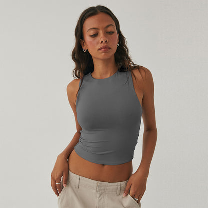 Cropped Sleeveless Tight Bottoming Shirt Round Neck I-shaped Vest