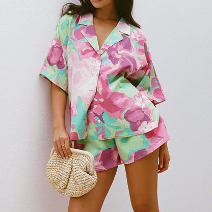 Summer Printed Short-sleeved Hot Pants Casual Suit