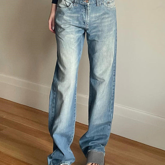 Light Blue Fashionable Straight Jeans