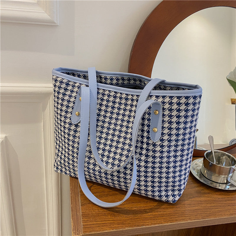 Large Capacity Checkered Canvas Tote Bag