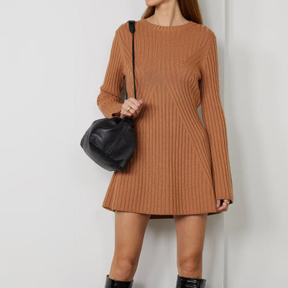 Long-sleeved Knitted Wool Mini Dress