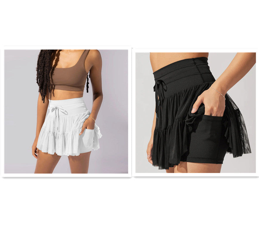 High Waist Lace-up Sports Pleated Skirt