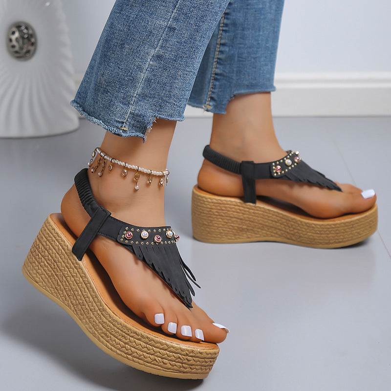 Flow Rate Wedge Heel Platform Sandals Women's Foreign Trade Large Size Roman Shoes