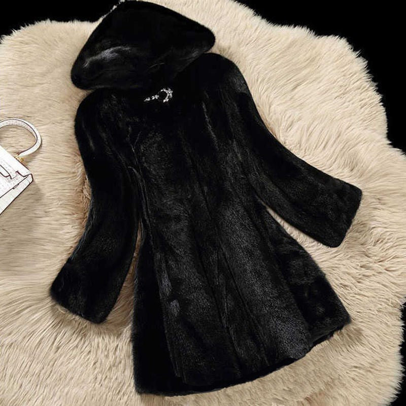 Stand-up Collar Fur Mid-length Coat